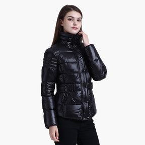 SANTELON Women Winter Short Parkas Slim Design Puffer Jackets With Belt Windproof Waterproof Warm Coats Thick Casual Outerwear