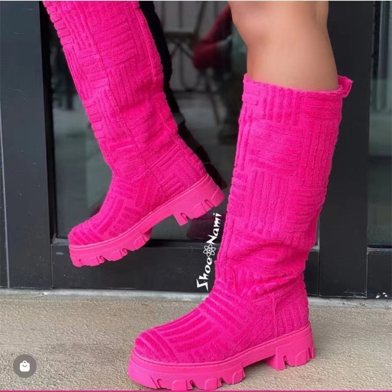 New Women Thick-soled Thick-heeled Warm Boots Women Towel Cotton Boots Motorcycle Boots