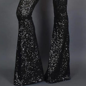 black Sequin Women Wide Leg Slim Pants  Female High Waist Flared Trousers Woman Elegant Sequin Slim Long Pant