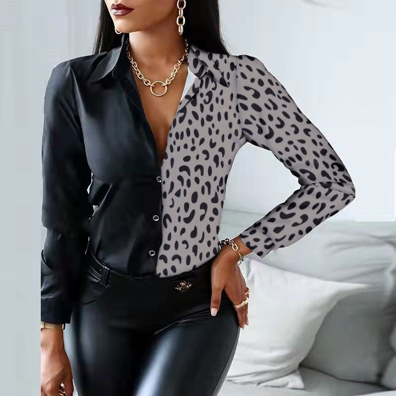 Vintage Print Blouses Striped Floral Leopard Shirts Office Lady Print Blouse Spring Fashion Button Long Sleeve Women Tops 18972