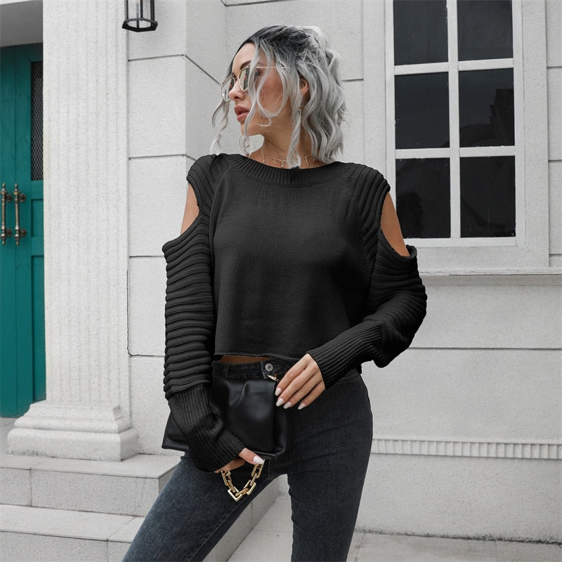Vintage Pullover Thick Sweaters  Fashion Off Shoulder Clothes Tops Women Sweater Long Sleeve Top Winter