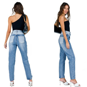 Jeans American Trend Stitching Straight Pants Polished White Wash High Waist Retro Casual Pants