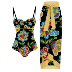 Female Retro Swimsuit One Piece with Skirt Holiday Beachwear Designer Bathing Suit Summer Surf Wear