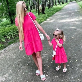 Mommy and Daughter Matching Clothes Short Sleeve Solid Color Mother and Daughter Dress Casual Family Matching Outfits