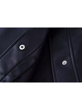 Women Fashion Lapel Collar Single Breasted With Pockets Blouses Jacket Female Long Sleeves Faux Leather Outerwear Coat