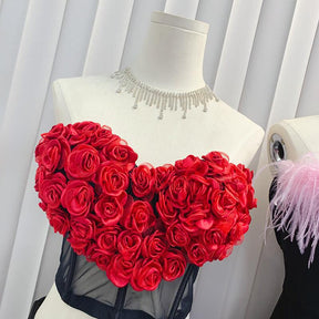 Love Camisole Women Sexy Perspective Hand-Embroidered 3D Flower \