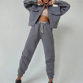 Two Piece Set Women's  Trouser Oversize Loose Jacket Jogging Warm Tracksuit Pants Knitwear Suit