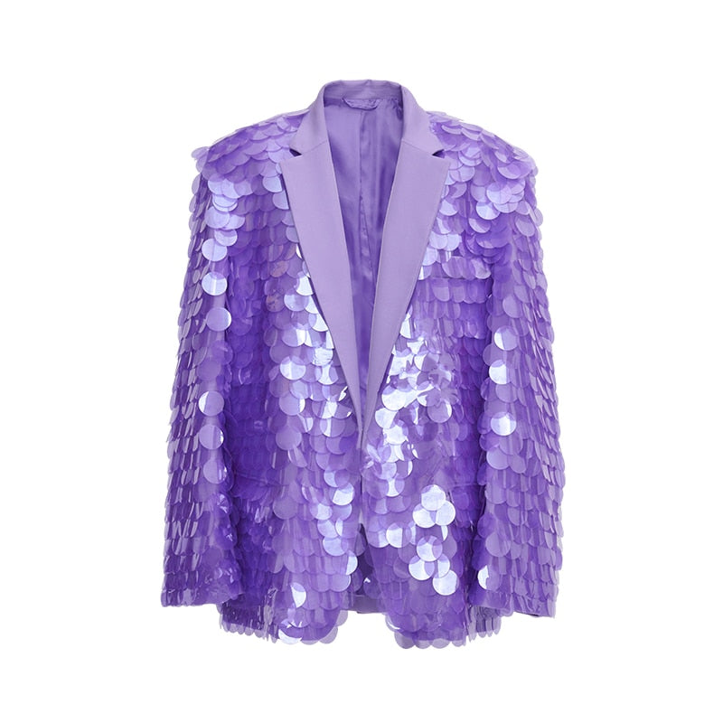 High Quality Purple Sequined Blazer Women Long Sleeve Ladies Coats Annual Party Fashion Streetwear Suit Jacket 2022 Fashion Week