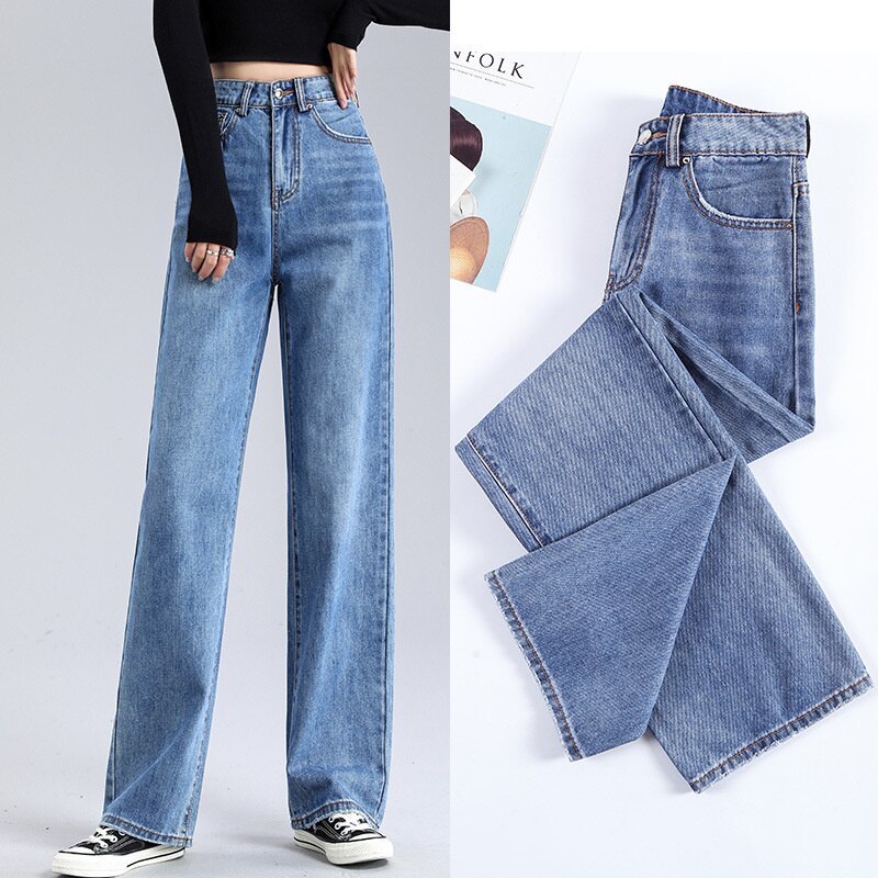 Straight Loose High Waist Wide Leg Jeans Cotton Denim Casual Pants Comfortable Wash Jeans Trousers