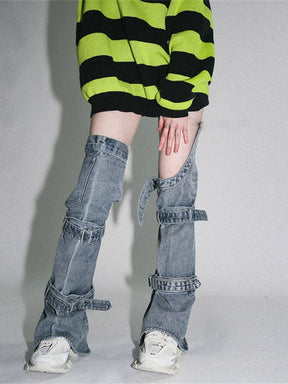 Cotton Jeans Patchwork Strap Leg Cover Splicing Washed Blue Denim Pants Spring 2023 Trend New 17A5655