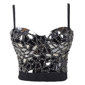 Sexy Tank Top Women Sequined Party Push Up Bra Woman Clothes Bustier Fashion Club Crop Tops Ladies Blusas Show Corset Ropa Mujer