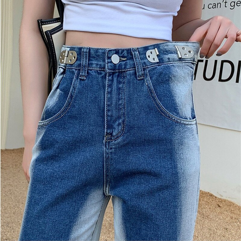 Gradient-Color Jeans Women Loose Denim Wide-Leg Pants Spring Autumn High Waist Casual Straight Trousers Street Jeans