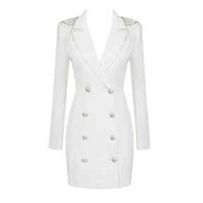 White Blazer Mini Dress Women Office Lady Work Wear Autumn Winter Ins Fashion Trendy