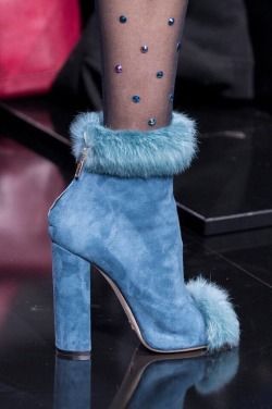 Women Peep Toe Suede Chunky Heel Booties Blue\Purple Furry High Heel Back Zipper Ankle Boots