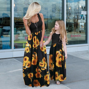 Sleeveless Mother and Daugther Dress Family Matching Outfits Floral Patchwork Women Girls Dresses Mommy and Me Clothes