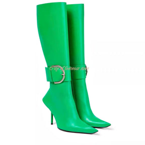 Metallic Pointed Toe Boot in Purple\Green Women Black Stiletto Leather Knee-high Boots
