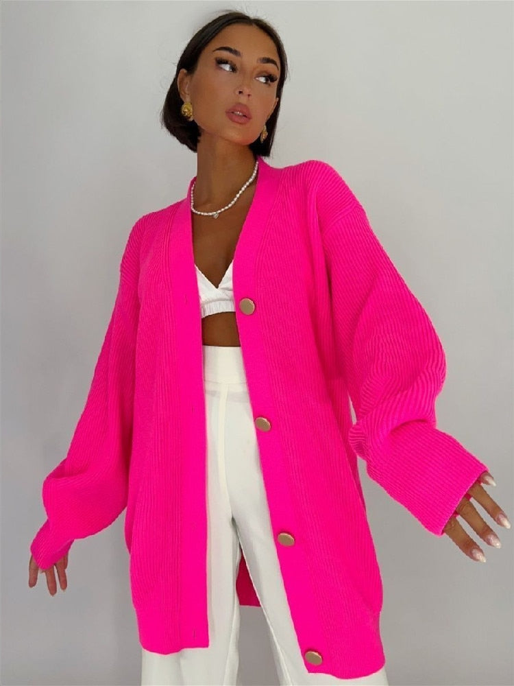 Knit Sweater Cardigans  Pink Long Cardigan Jacket Coat