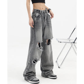 Fashion jeans Wide Leg Hip-hop Loose Casual Wash Denim Pants Baggy High Street Woman Long Trousers Gothic