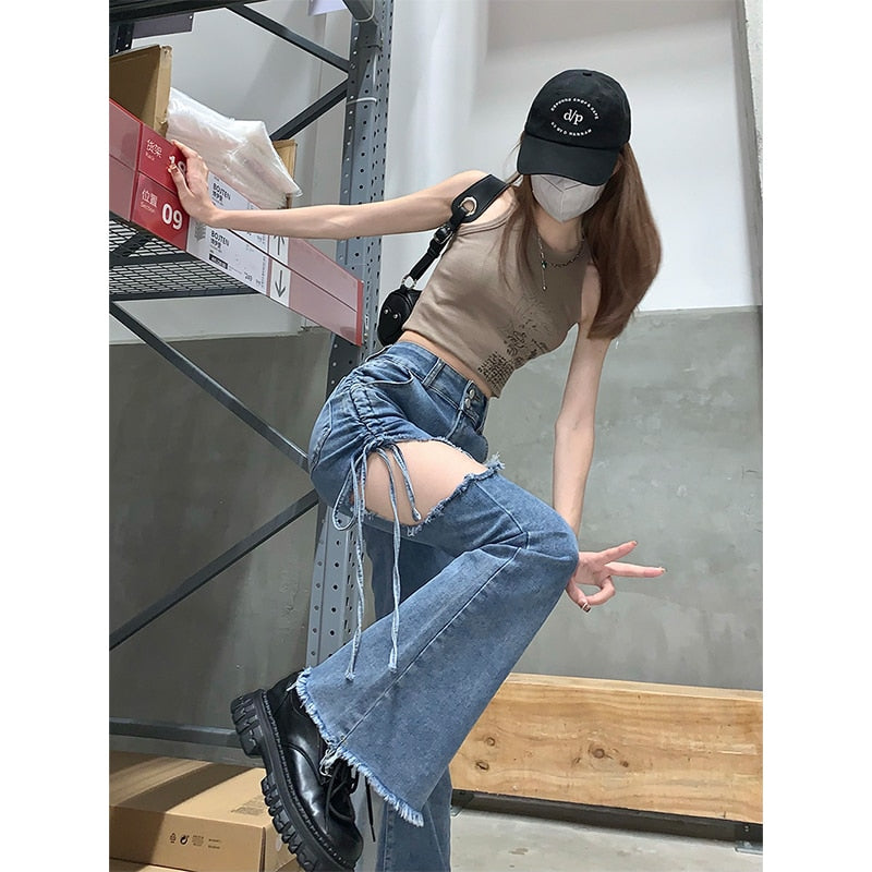 ILARES Ripped Jeans Female Women Clothing Korean Fashion Women&#39;s Jeans 2022 Trend Streetwear Pants Baggy High Waist Vintage