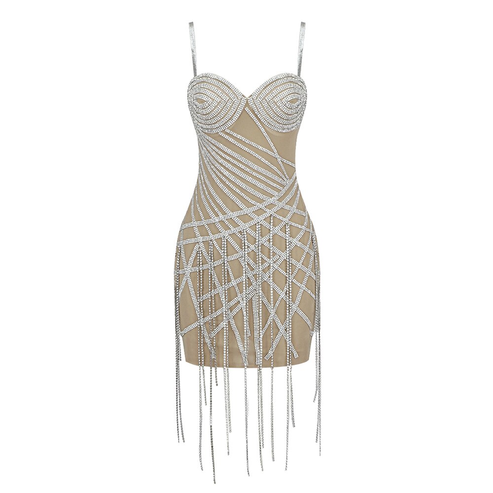 Club Wear Party Dress Women Sexy Sleeveless Tassel Design Suspender Mini Dress 2022 Autumn New