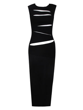 Sexy Black Hollow Out Bandage Long Dress Design Summer Elegant Sleeveless Bodycon Dresses Celebrity Runway Party Club Dress