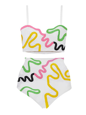 Fashion Colorblock Bikini Set Swimsuit Skirt Holiday Beach Dress Designer Bathing Suit Summer Surf Wear