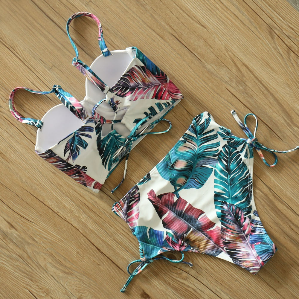 Push Up Bandage Bikini Swimwear Women Floral Two Pieces Swimsuit Strappy biquinitraje de baño