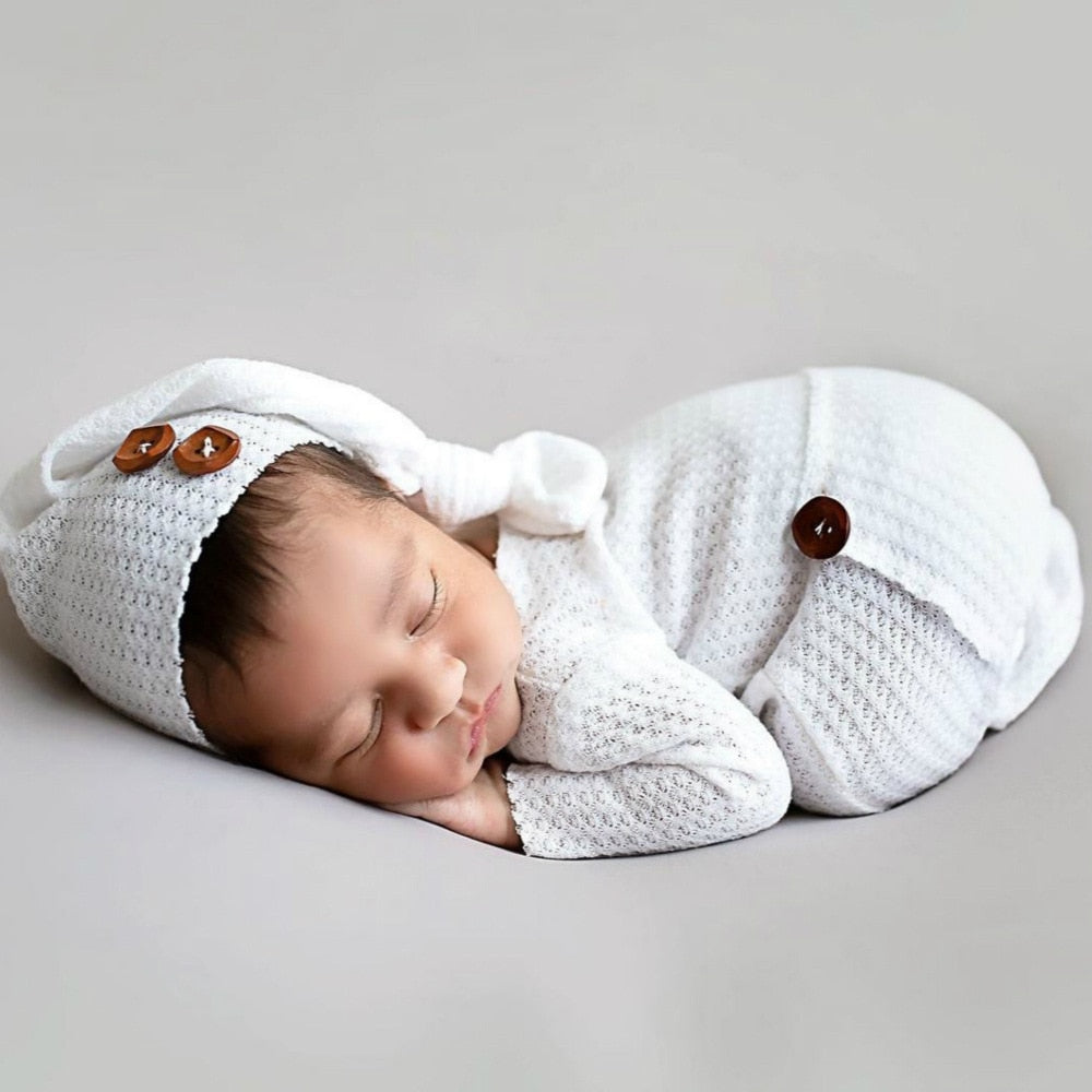 2 Pcs Baby Hat Bodysuit Set Newborn Photography Props Knitted Long Tail Cap Romper Jumpsuit Kit Infants Photo Shooting