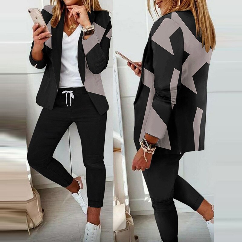 Two Piece Set Casual All Season Slim Pants Matching Suit
