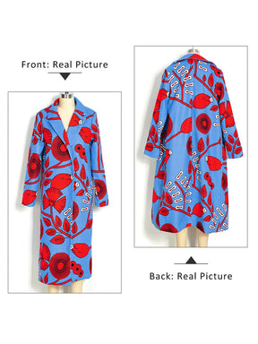 Women Coat Autumn Winter Women's Coat Floral Printed Jacket Fashion Trench Color Matching Elegant Vintage Casual Long Jacket