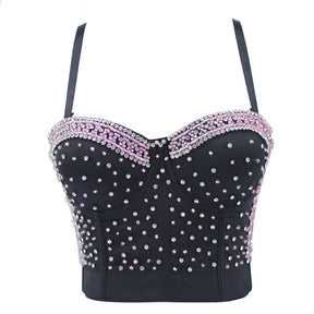 Women Crop Top Streetwear Beading Diamond Push Up Bra Casual Tank Tops Woman Clothes Bustier Camis Fashion Ladies Corset