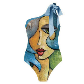 Women One Piece Swimsuit &amp;Skirt Holiday Beach Dress Asymmetrical Designer Bathing Suit Summer Blue Surf Wear