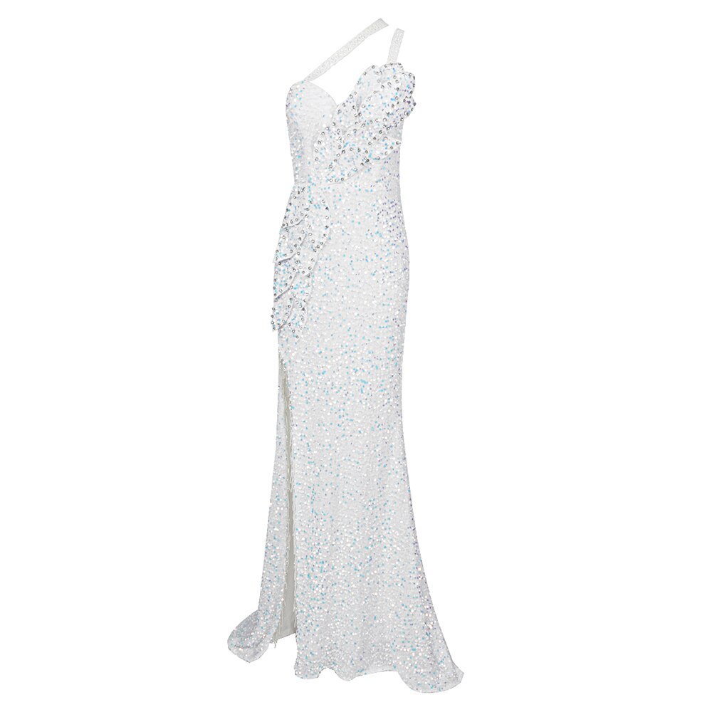 White Mermaid Dress For Women Sexy High Slit Tassels Design Laser Sequins Long Party Dress 2022 Autumn Winter New