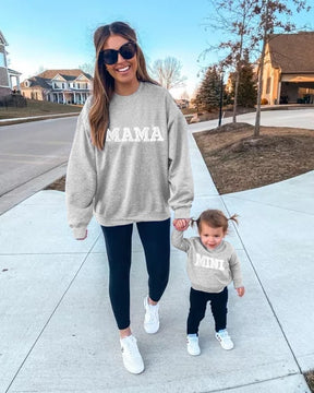 Mama Mini Letter Print Mother Daughter Clothes Family Matching Hoodies Long Sleeve Sweatshirt for Mother Kids Family Outfits