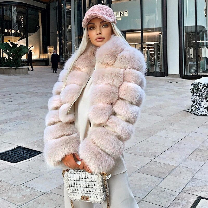 Short Faux Fox Fur Coat Women Elegant Thick Warm Fur Coat For High Quality Fluffy Raccoon Faux Fur Coat