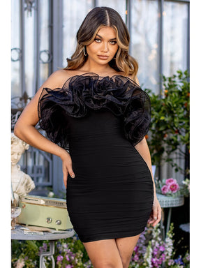 Sexy Strapless Off Shoulder Ruffle Mini Bandage Dress Summer Black Design Ruched Sleeveless Corset Dress Party Club Evening 2022