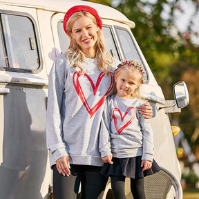 Family Matching Outfits Print Love Mother Daughter Clothes Family Matching Hoodies Long Sleeve Sweatshirt for Mother Kids