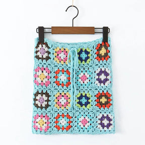 Women Crochet Beach BOHO Bohemian Handmade Flower Mini Skirt Tank Top Set