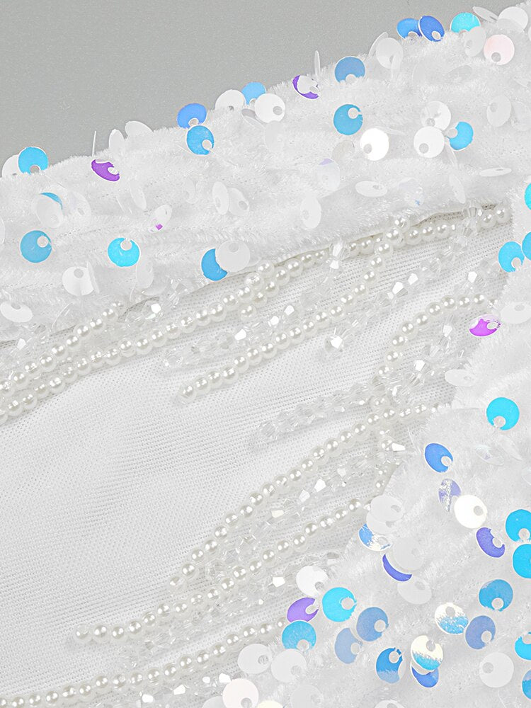 White Mermaid Dress For Women Sexy High Slit Tassels Design Laser Sequins Long Party Dress 2022 Autumn Winter New