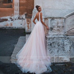 Rose Pink Princess Wedding Dress For Women 2023 Floor Length Robe De Mariee Customize  Sleeveless Appliqued Lace Bride Dress