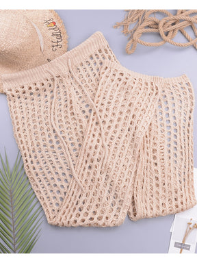 Fitshinling Handmade Crochet Beach Pants Women Swimwear 2023 Summer Bohemian Sexy Hot Hollow Out Holiday High Waist Pantalones