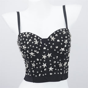 Women Crop Top Streetwear Beading Diamond Push Up Bra Casual Tank Tops Woman Clothes Bustier Camis Fashion Ladies Corset