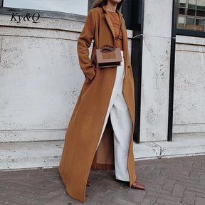 Fashion Week New Design Long Wool Coat Female Camel Temperament Goddess Fashion High-Grade Woolen Overcoat