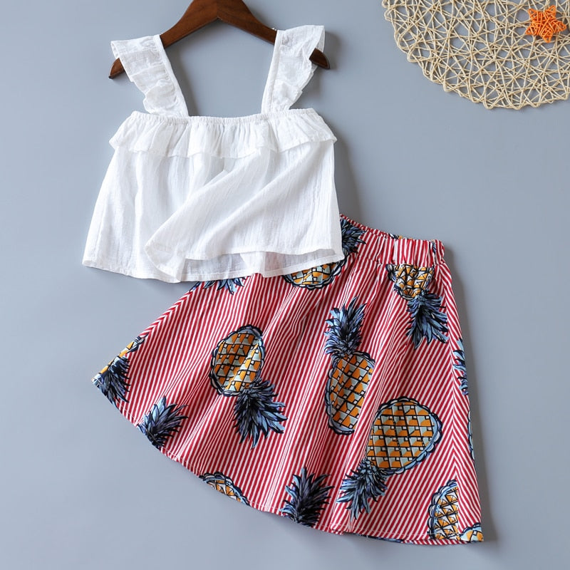Top+Fruit Pattern Skirt 2Pcs Vacation Style Children
