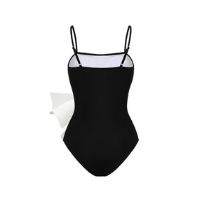 Solid Black White Swimwear Padded Vintage Bathing Suit Bodysuit