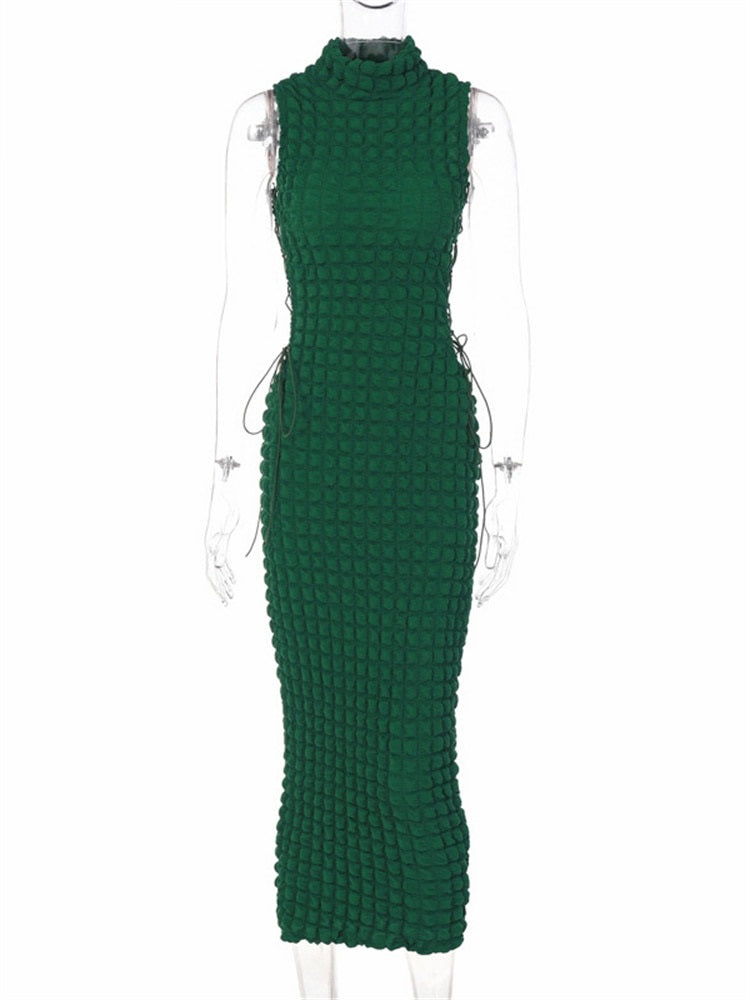 Elegant Turtleneck Women Off Shoulder Sexy Bandage Plaid Bodycon Long Dress Wrap Dress