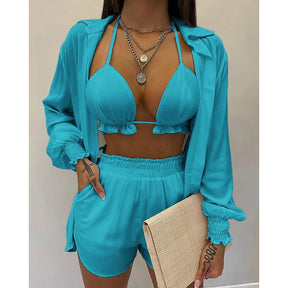 High Waist Bikini Swimsuit Three Pieces Swimwear Sexy Beachwear 2023 New Bathing Suit Shorts Cover Up Summer