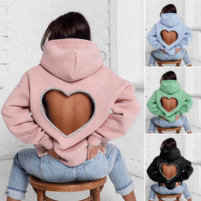 Hollow Out Winter Hoodie Solid Color Rhinestone Spring Hoodie Women's Clothing For Club