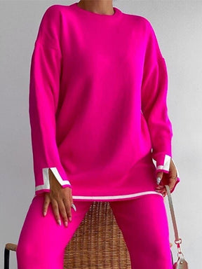 Fall Winter Sweater Two Piece Sets Womens Outifits Elegant Fashion Long Sleeve Knitter Top Pullovers and Pant Outfits Solid