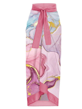 Female Retro Swimsuit Pink Printed Holiday Beachwear Designer Bathing Suit Summer Skirt Surf Wear